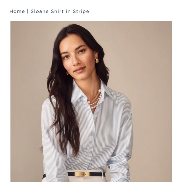 J. McLaughlin Tops - J. McLaughlin Teal and White Striped Sloane Shirt Silk Blend